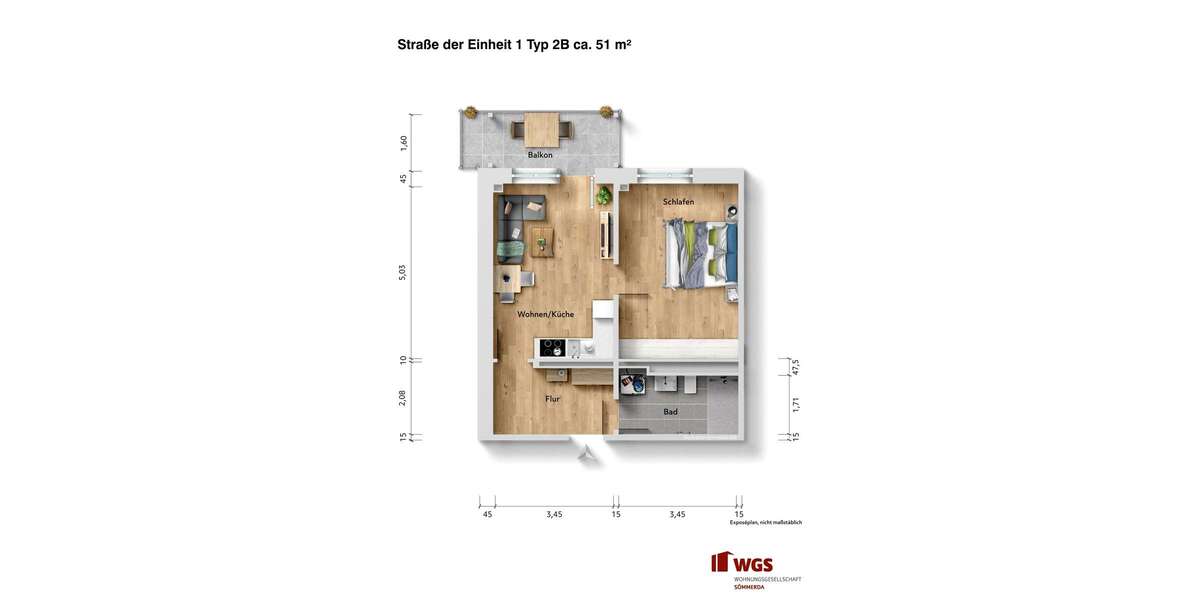 Etagenwohnung Sömmerda Neue Zeit - 2 Zimmer, 51 m&sup2;, 602&euro; | Angebot:22098882